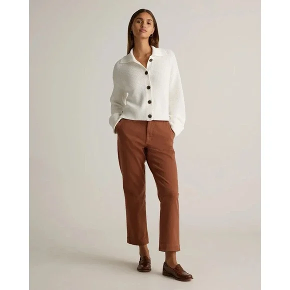 Quince 100% Organic Cotton Fisherman Collared Cardigan Sweater Ivory SMALL - Picture 2 of 16